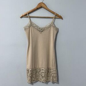 Y2k‎ Wet Seal Camisole Women Large Beige Lace Trim Slip Chemise Adjustable